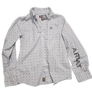 Ariat Western Shirt Boys Size S 8 Blue Embroidered Long Sleeve Button Up Rodeo